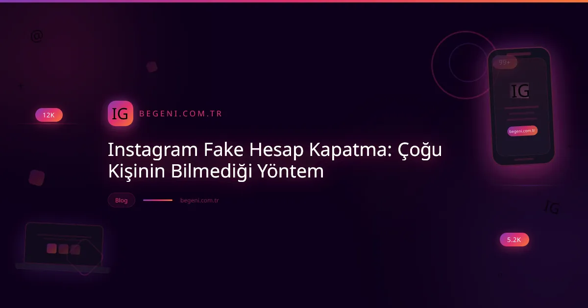 Instagram fake hesap kapatma yöntemlerini gösteren, siber güvenlik temalı dijital illüstrasyon.