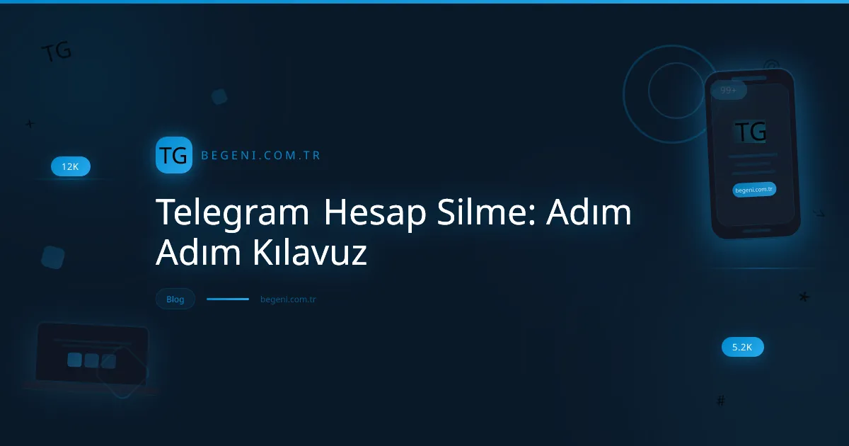 Telegram hesap silme işlemini gösteren minimalist bir illüstrasyon, mobil cihaz üzerinde silme simgesi ile.