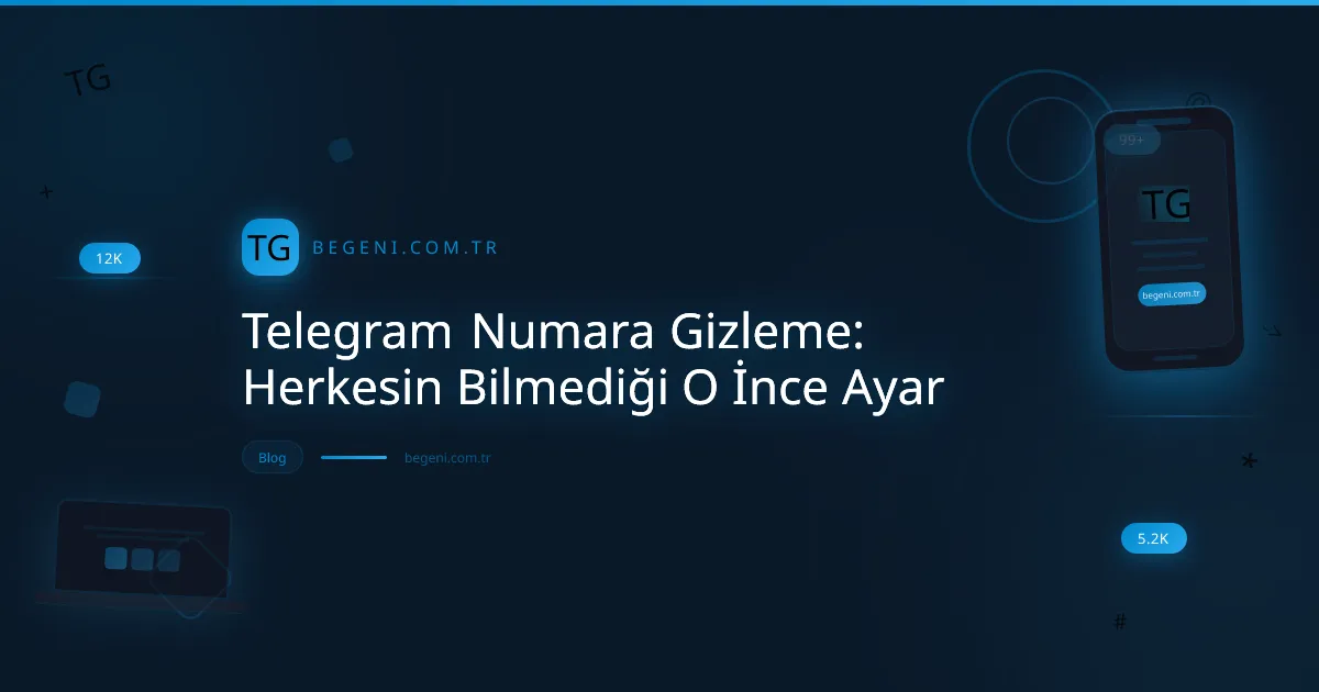 Telegram numara gizleme ayarlarını gösteren, dijital güvenlik temalı bir görsel.