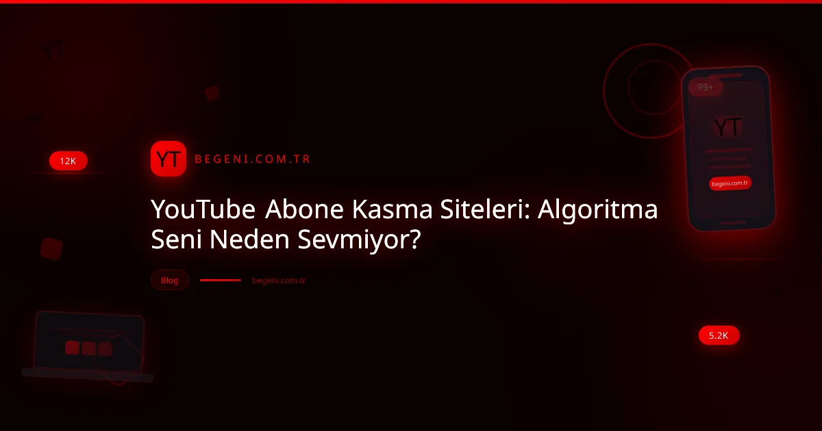 YouTube abone kasma sitelerinin risklerini gösteren, düşen grafikler ve bot ikonları içeren dijital bir görsel.
