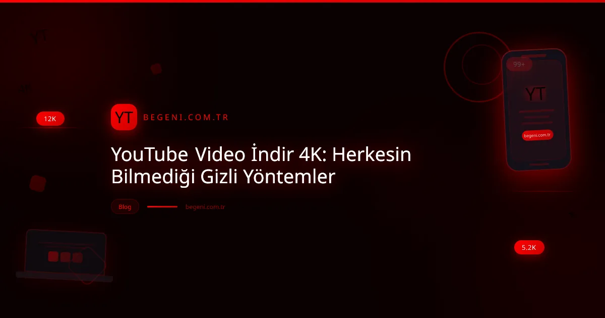 YouTube'dan 4K video indirme yöntemlerini gösteren, teknolojik arayüzlü ve dinamik görsel.